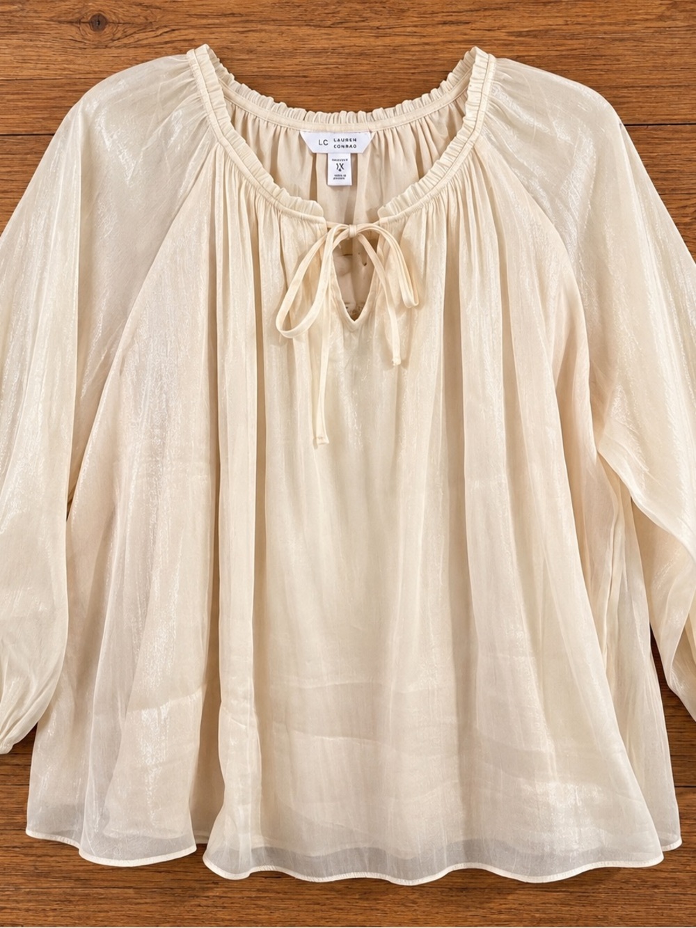 Cream Tie-Neck Boho Blouse